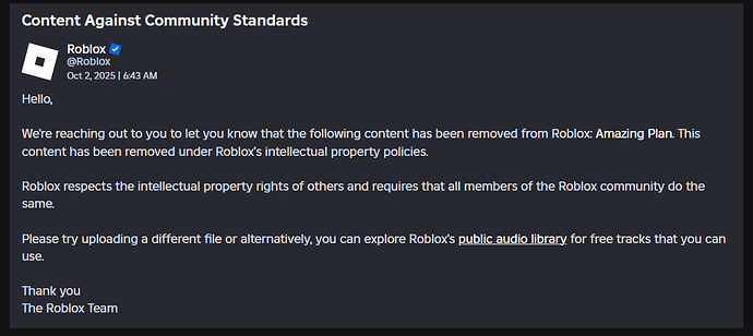 Audios taken down months later - Platform Usage Support