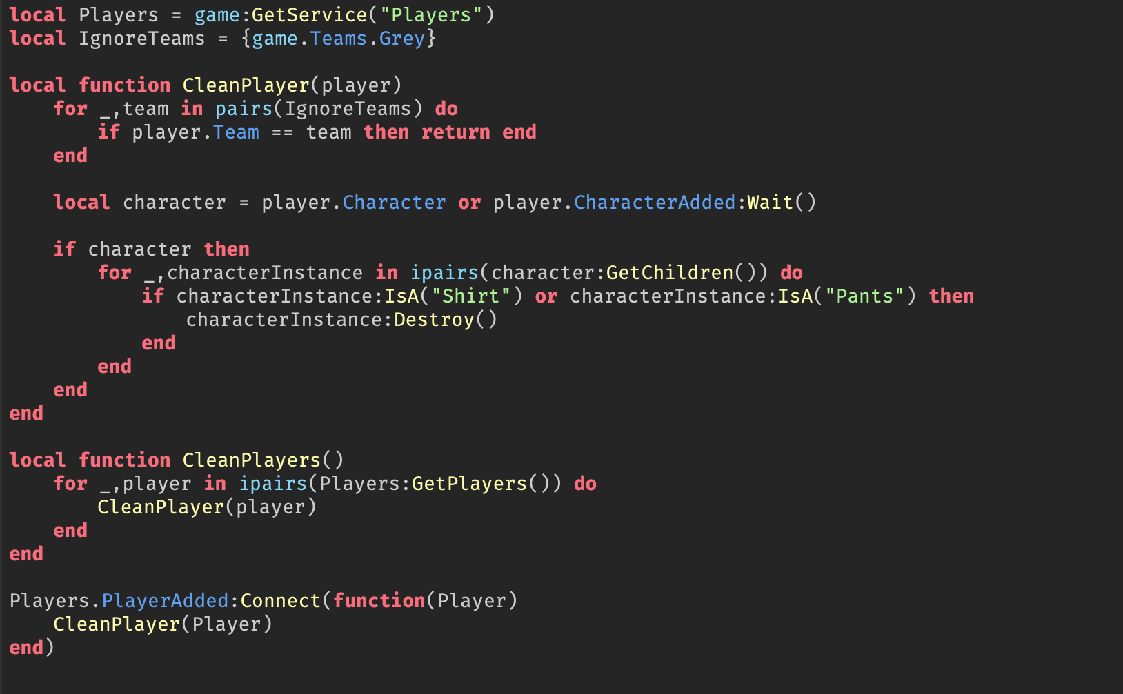 Disabling My Clothing Remover For One Team Scripting Support