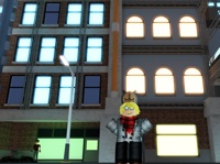 Stain glass window with a roblox noob in it