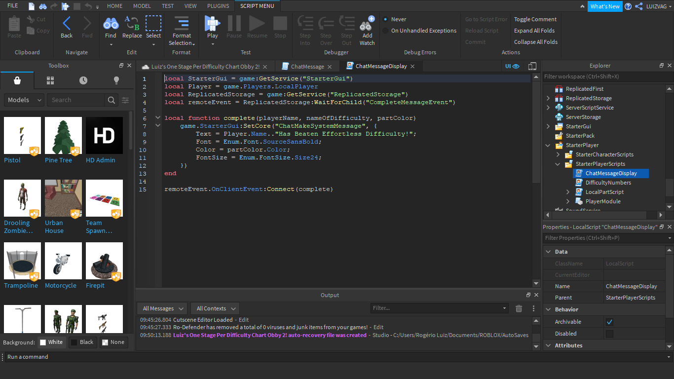 Making a message in chat but don't know how - Scripting Support ...