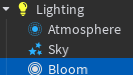 Explorer with Bloom effect inside lightning selected