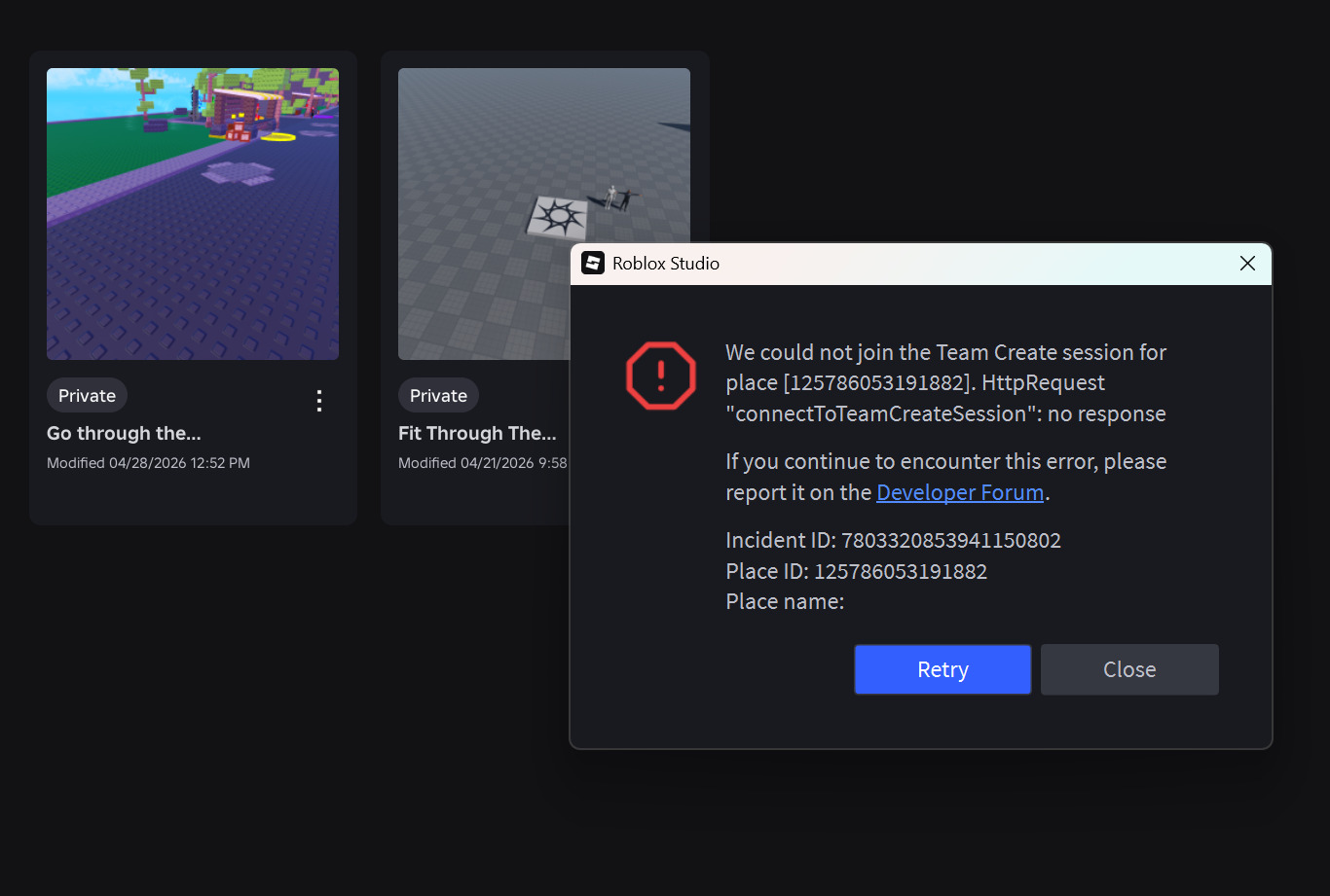 Connection Error 279, still encountering the issue. - Studio Bugs