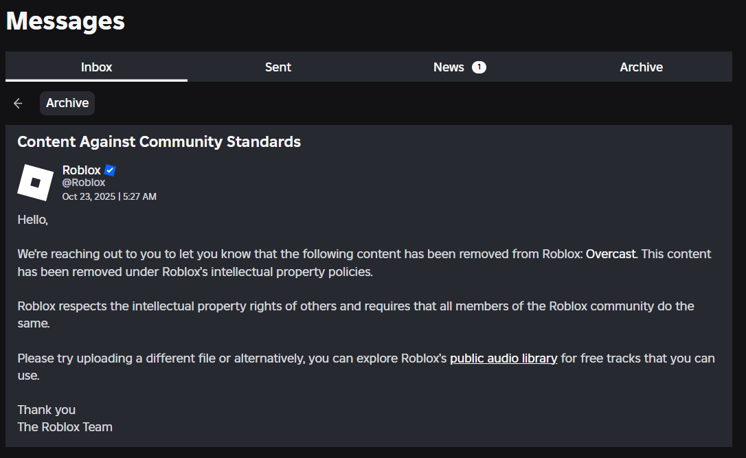 Audios taken down months later - Platform Usage Support