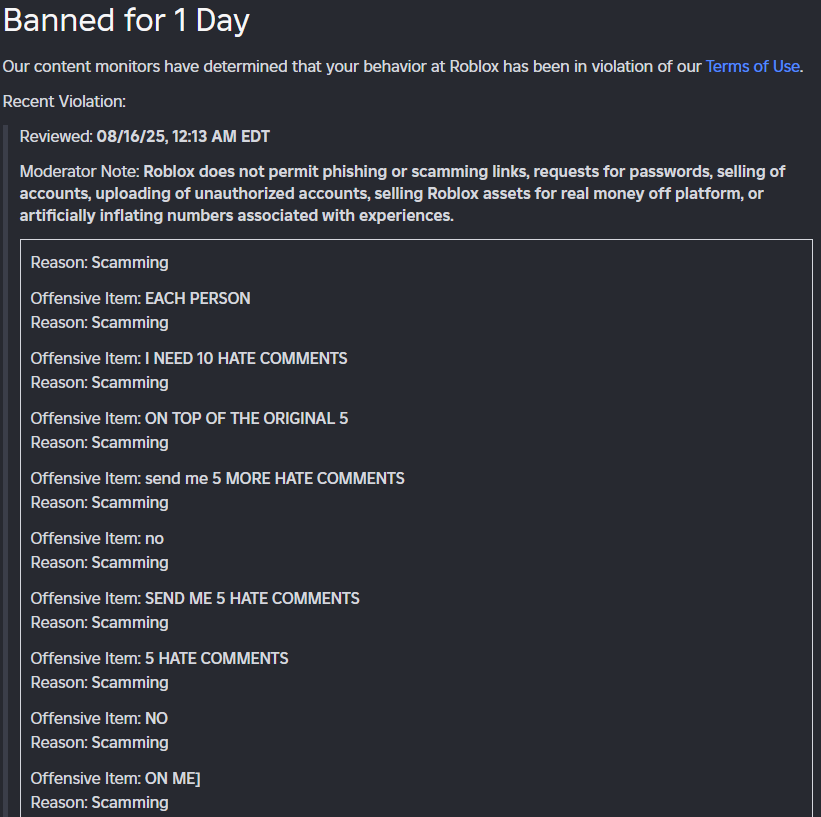 First Ban In 10 Years Of Roblox Platform Usage Support Developer 