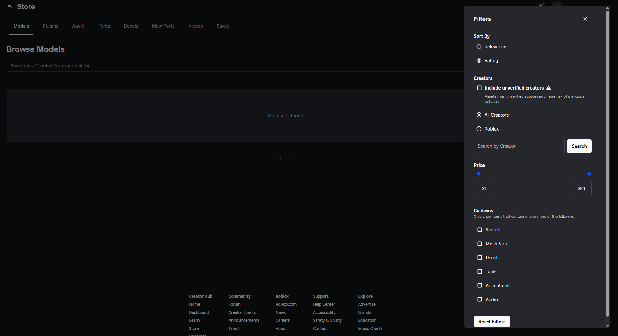 Paid Asset Search Never Loads Creator Hub Create Roblox Com Bugs 