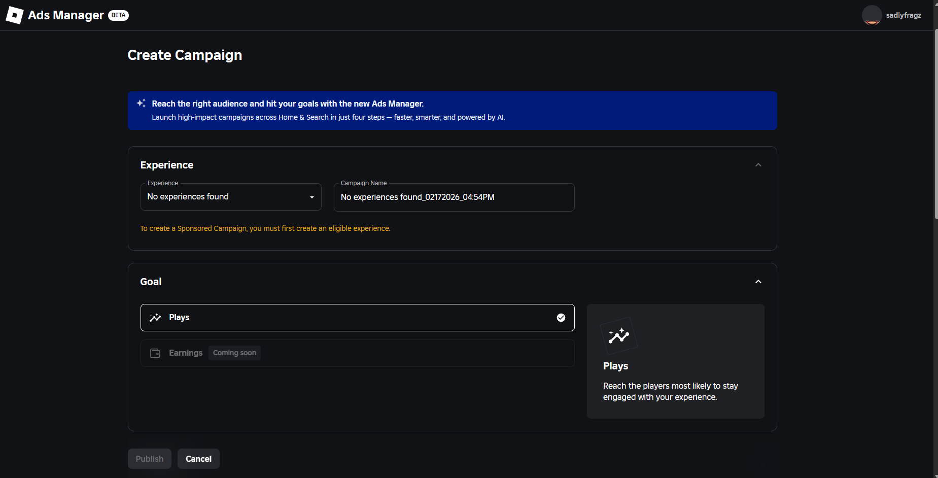 We Suddenly Cannot Create Campaign In The Ads Manager Roblox 