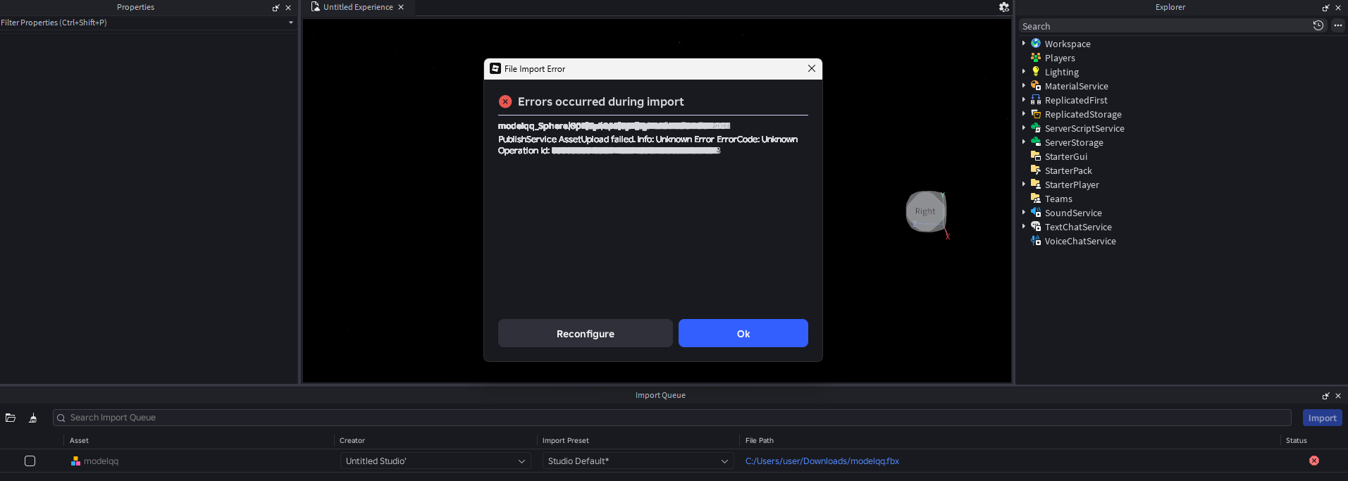 Errors Ocurred during import PublishService AssetUpload failed. Info ...