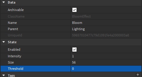 Property tab configuring BloomEffect