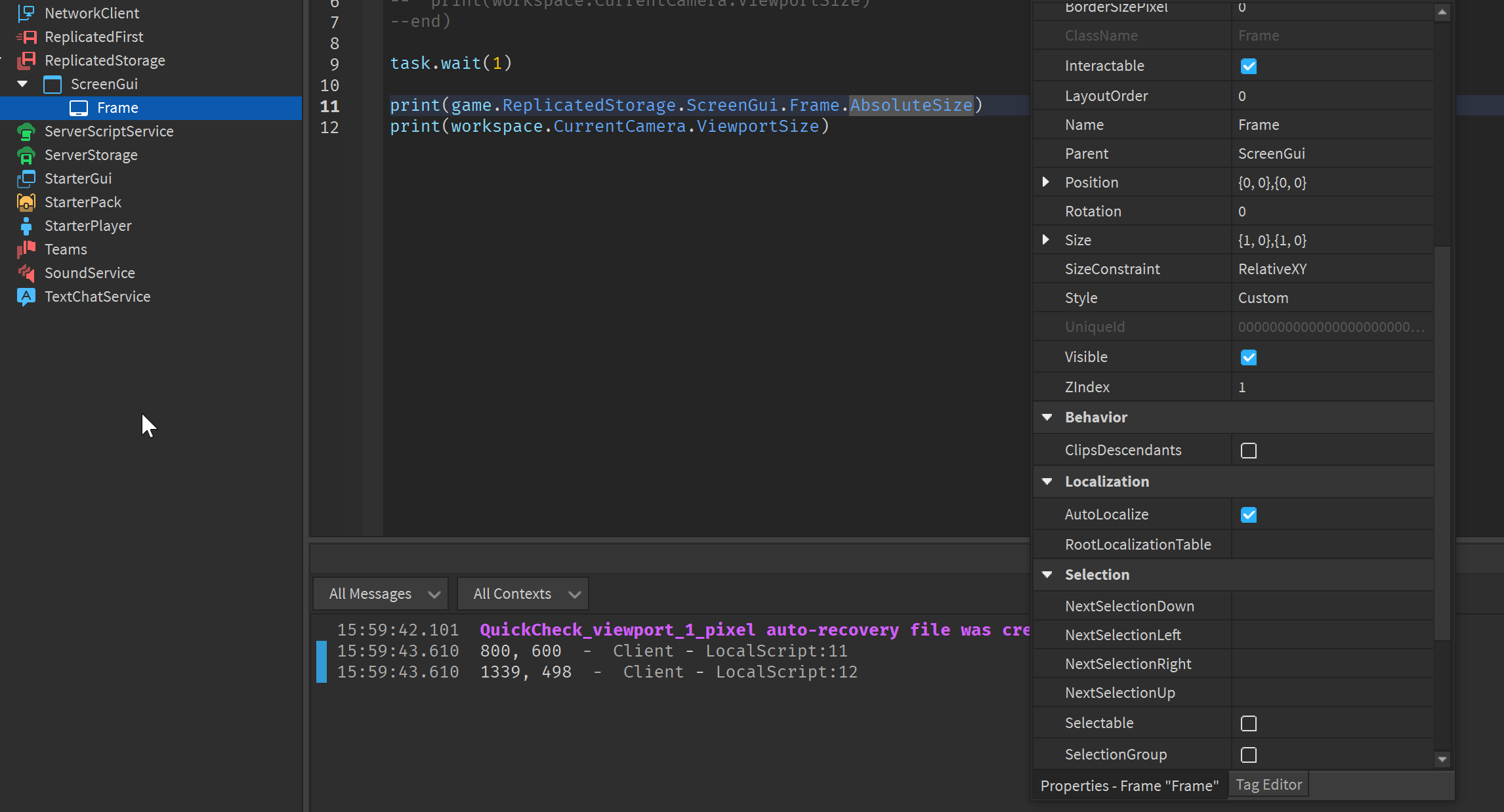 ScreenGui's GuiFrame's AbsoluteSizes are incorrect until the viewport ...