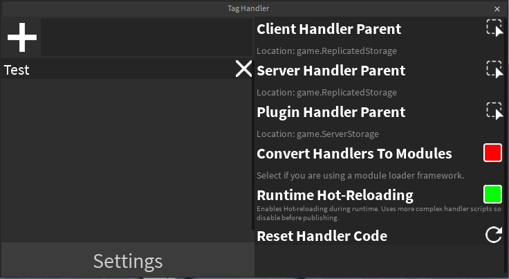 Settings Panel
