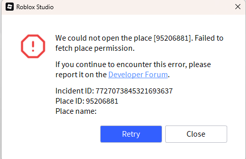 Unable to open place - Platform Usage Support - Developer Forum | Roblox