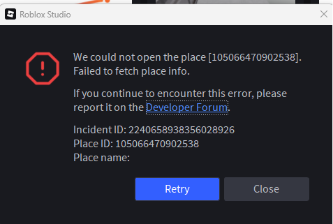 Roblox Studio "We could not join the Team Create session for place ...