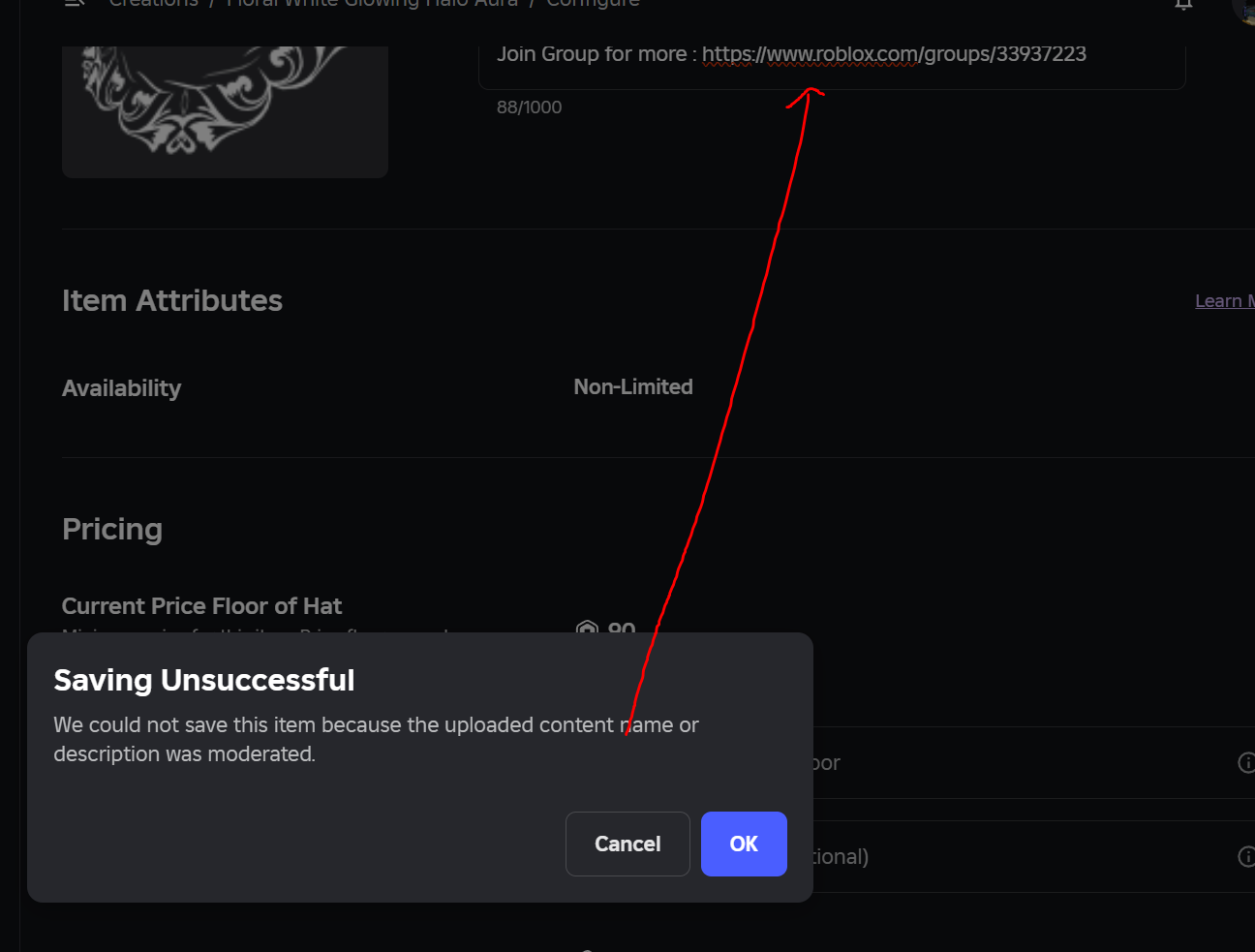 UGC] Links to Groups or other items getting moderated in Item