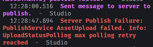 Server Publish Failure: PublishService AssetUpload failed. Info ...