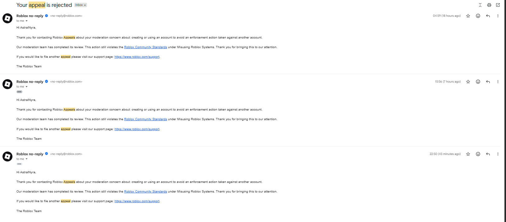 Multiple roblox accounts terminated due to enforcement ban - Platform ...