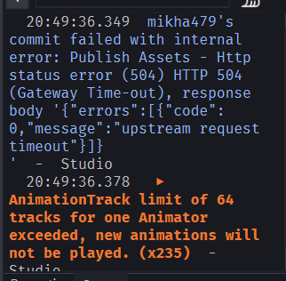 Output is getting spammed by AnimationTrack Limit Error - Scripting ...