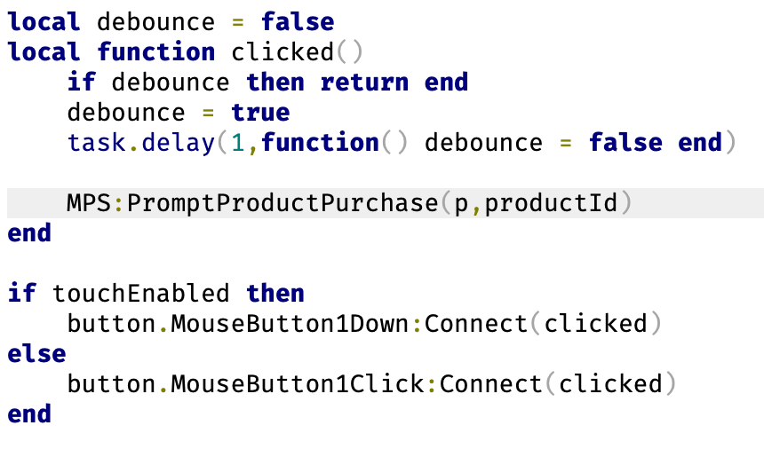 "Attempt to call blocked function PromptProductPurchase on service ...