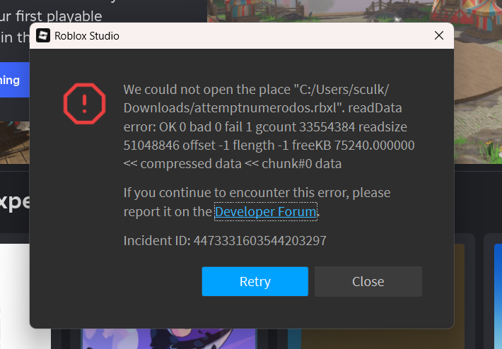 Incapable of opening a studio place file - Studio Bugs - Developer ...