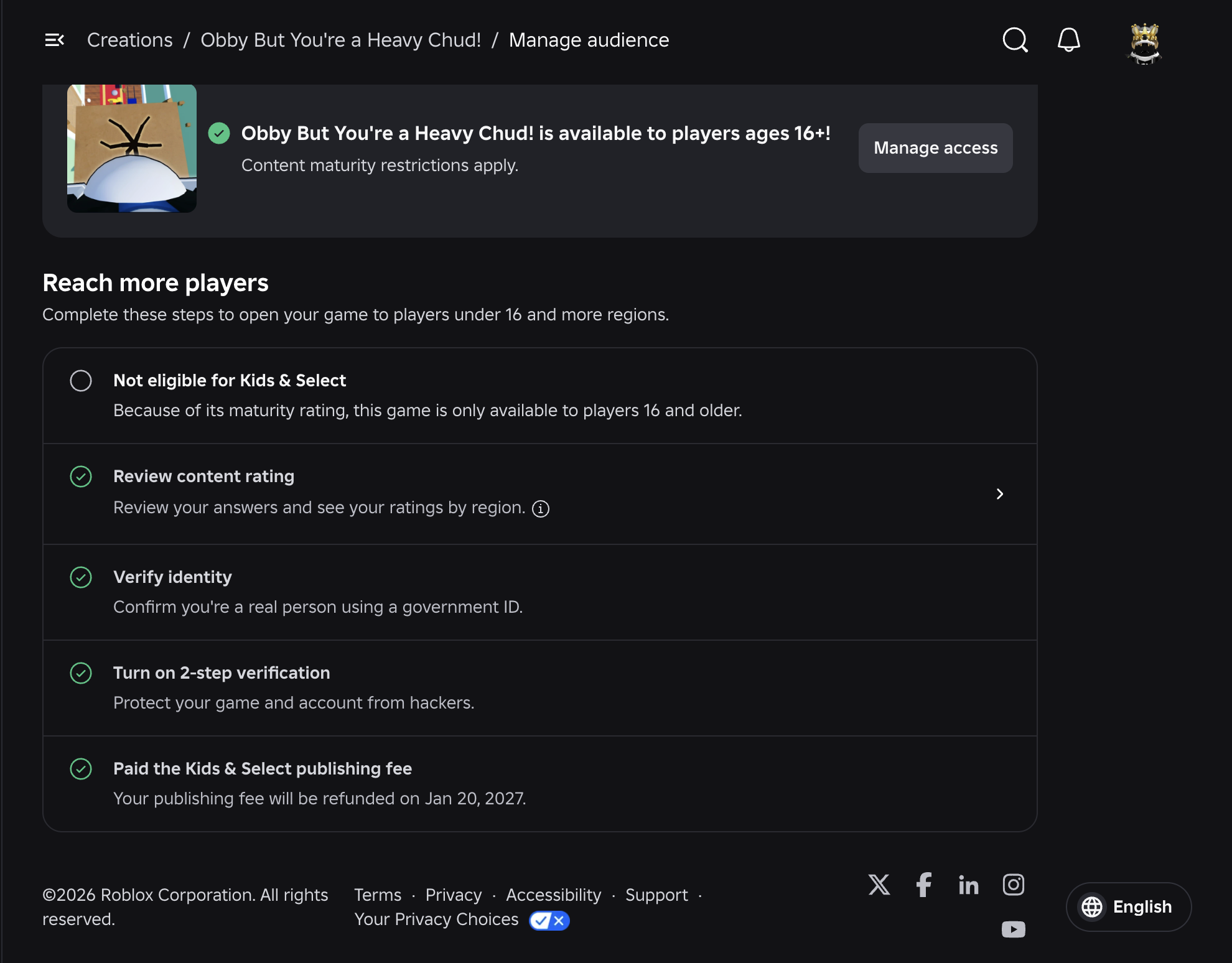 Game cap at 16+ - Platform Usage Support - Developer Forum | Roblox