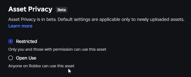 I need help with changing Asset Privacy (Open Use) automatically