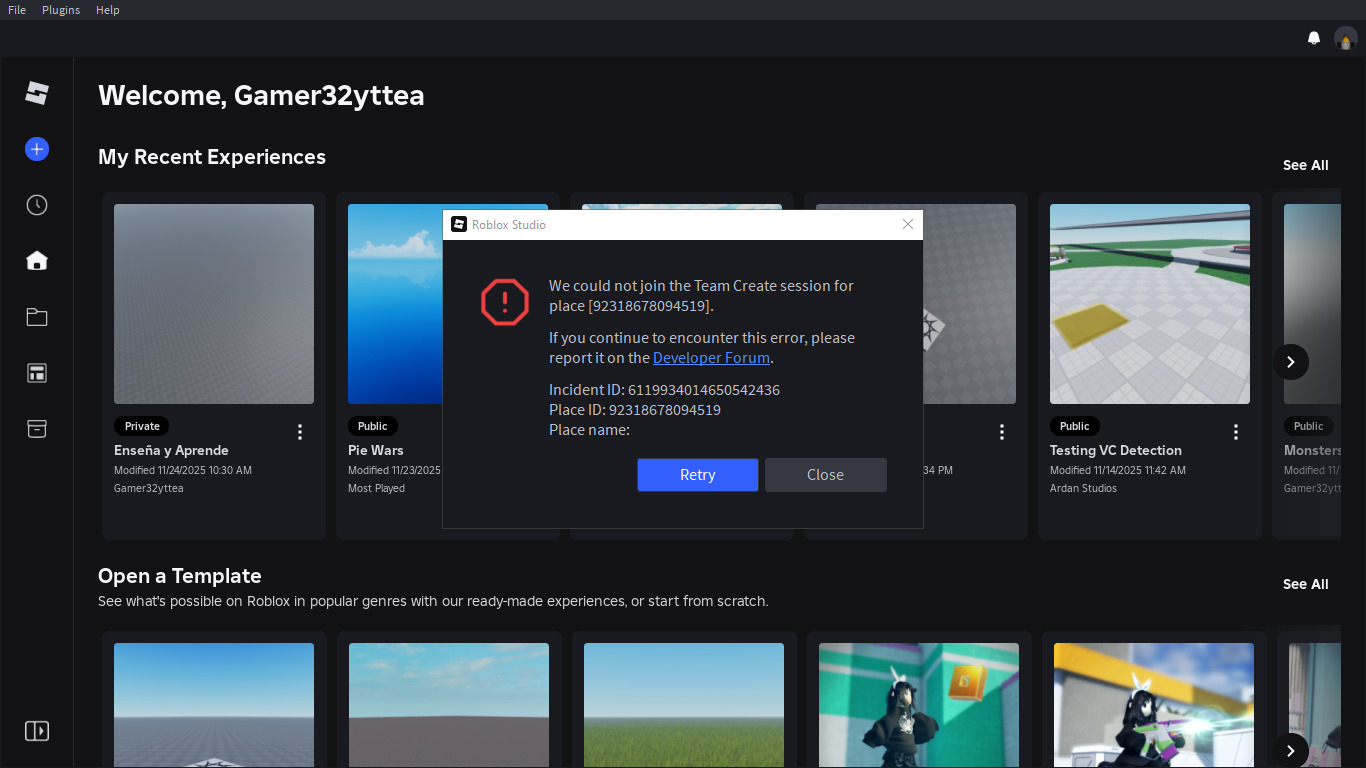 Team Create Error When Trying To Enter A Place - Studio Bugs ...