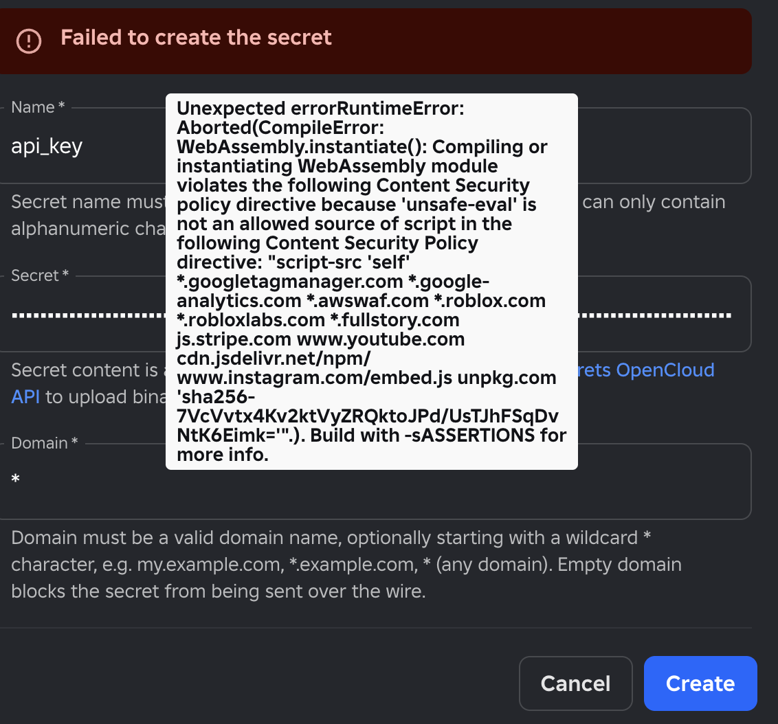 CRITICAL] Secrets cannot be created or updated - Cloud Services