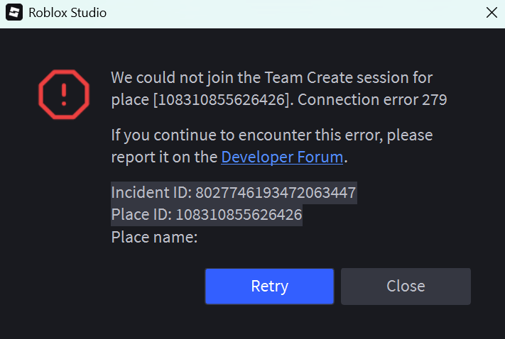 Connection Error 279, still encountering the issue. - Studio Bugs ...