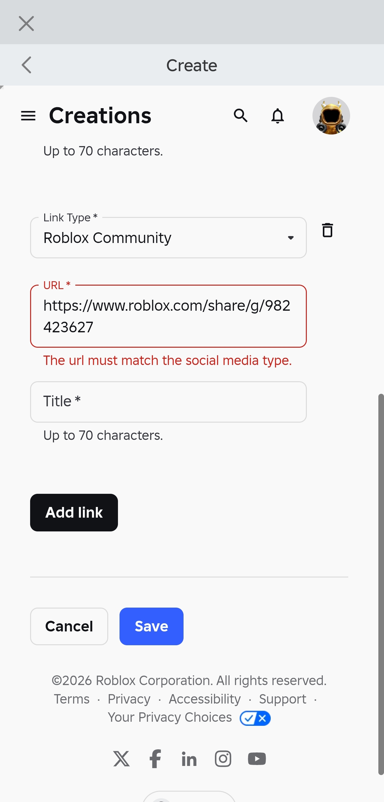 Creator Hub Social Links: 