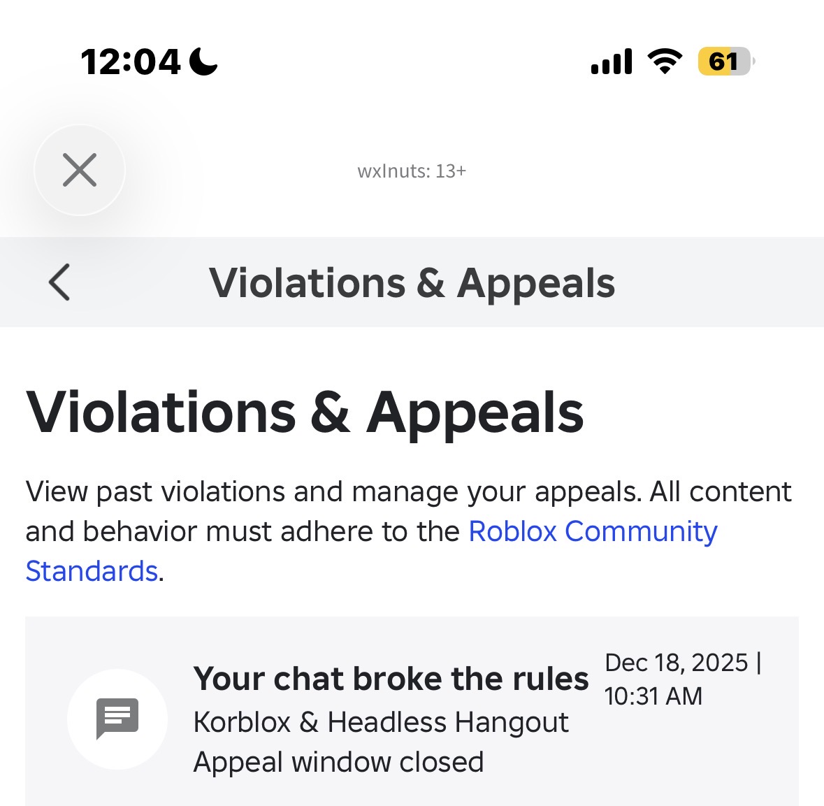 Chat Violation Moderation Not showing up in appeals page/ False ...