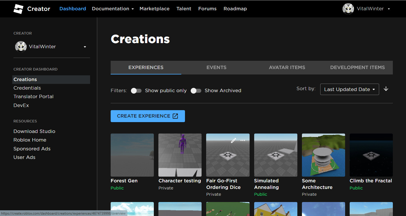 Creations dashboard often fails to load Website Bugs Developer