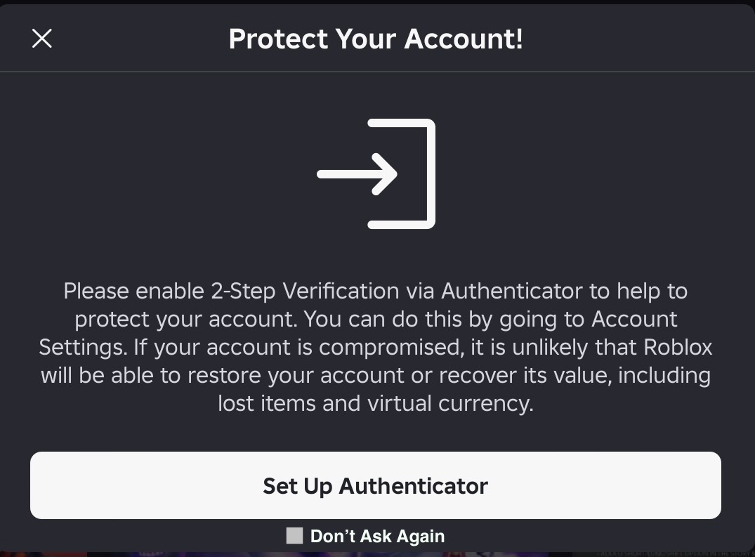 Add a “Don't Ask Again” Option to the protect your account pop-up