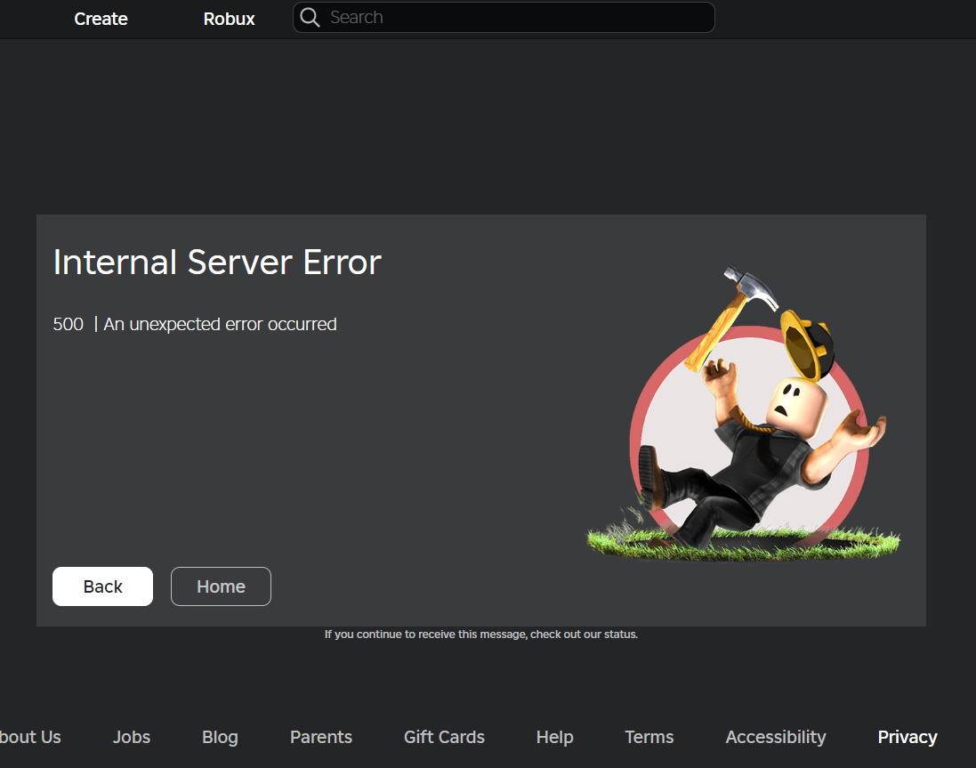 Internal Server Error 500 on Experience page - Roblox Application and ...