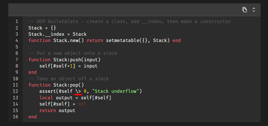 Typo in the code sample of stack implementation on luau/Data Structures ...