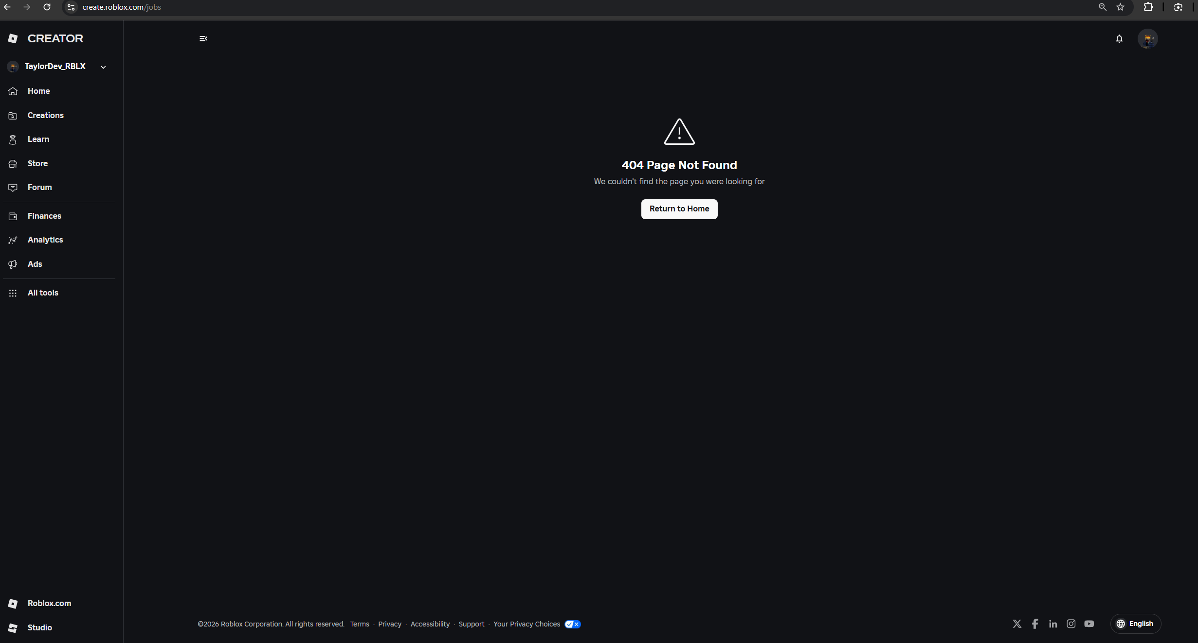 Unable to access employer portal - Creator Hub (create.roblox.com