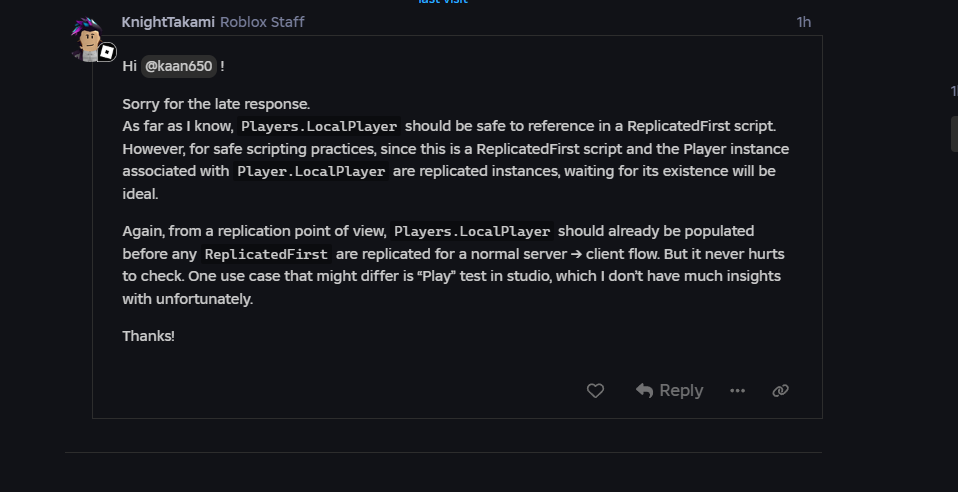 Still Need to wait for LocalPlayer in ReplicatedFirst? - #13 by