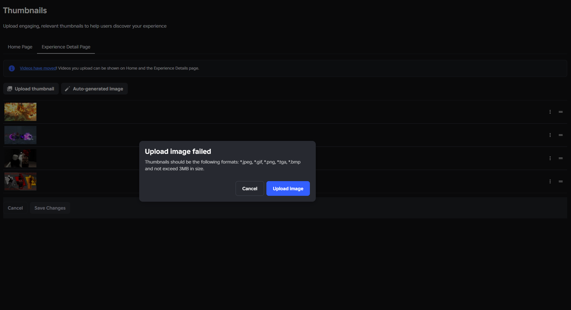 Cannot change experience detail thumbnail - Platform Usage Support ...