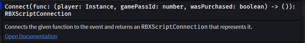 Wrong types in RBXScriptSignal PromptGamePassPurchaseFinished - Engine ...