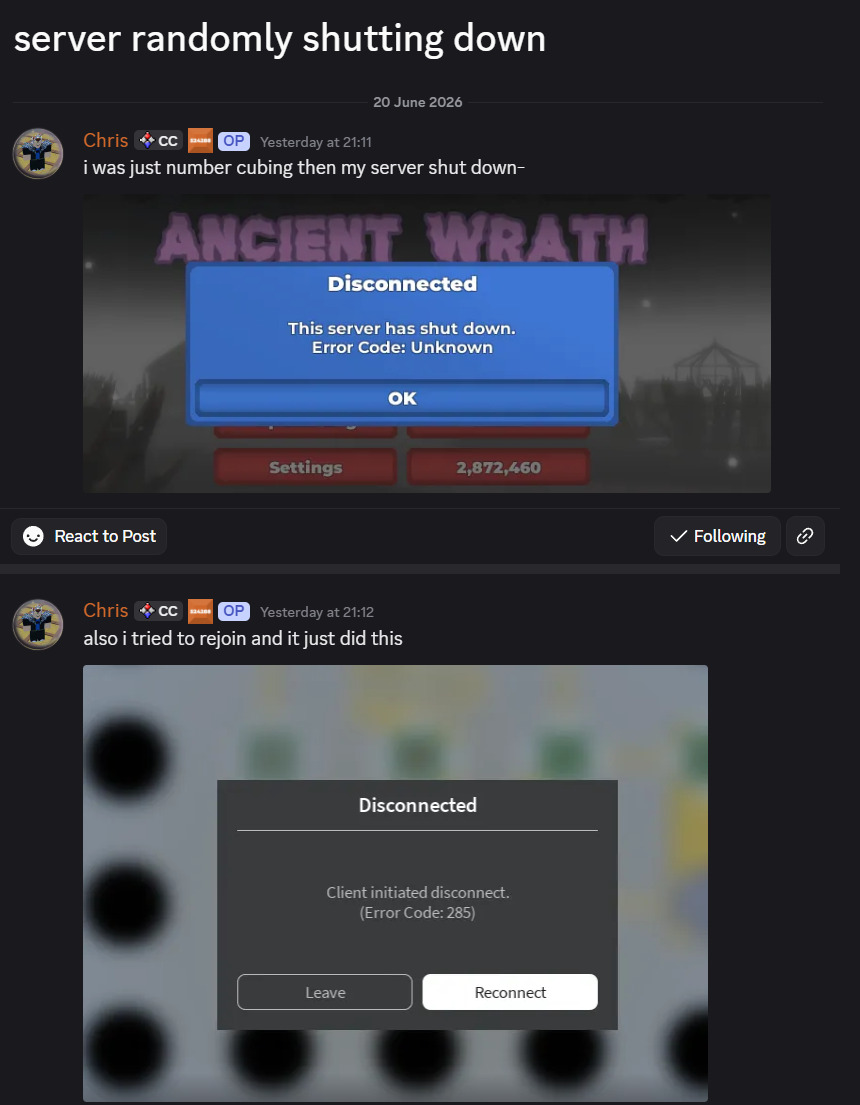 Servers shutting down for "Unknown" reason randomly - Engine Bugs ...
