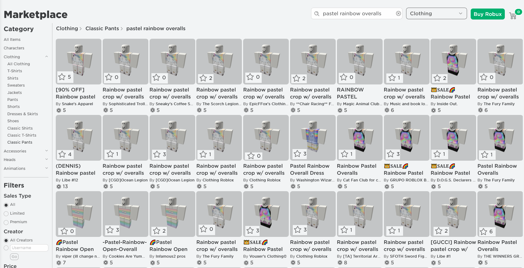 Problem with sorting clothes in Roblox catalog Website Bugs