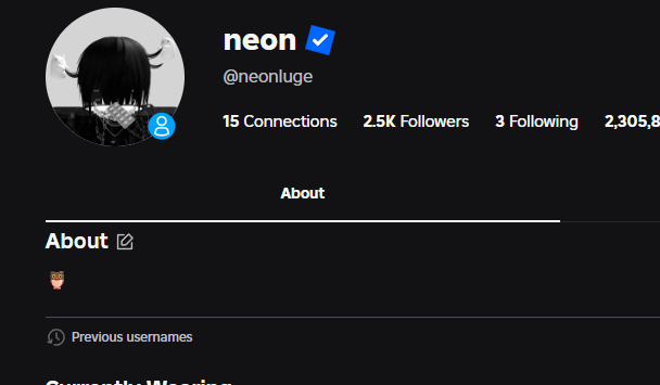 Past usernames are hidden when 'About' section is empty and bio cannot