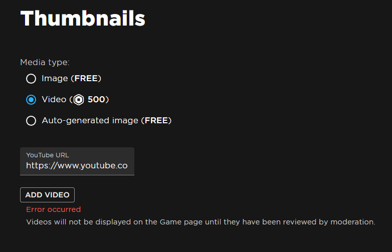 Unable to upload thumbnail video - Roblox Application and Website Bugs ...