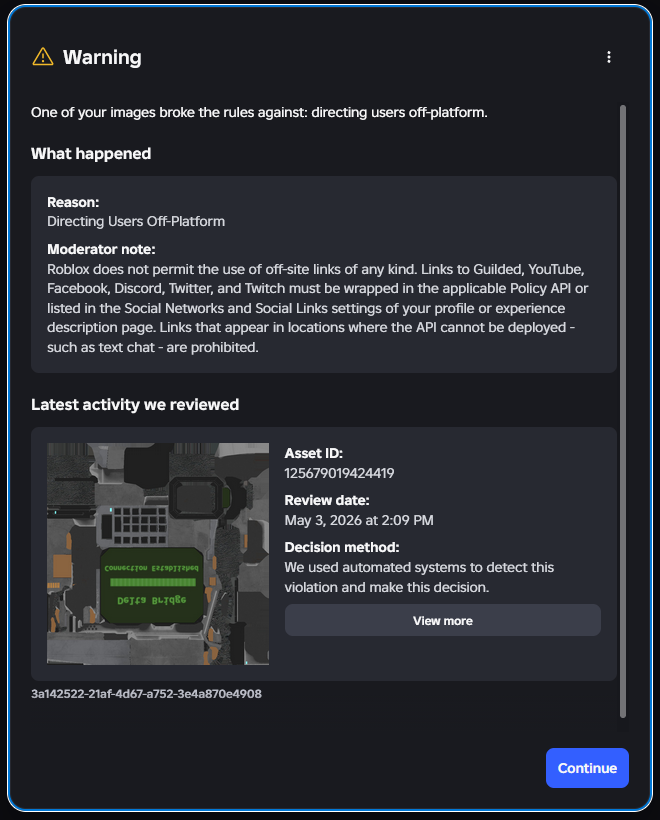 Roblox is moderating every asset and there is no way to fix or appeal ...
