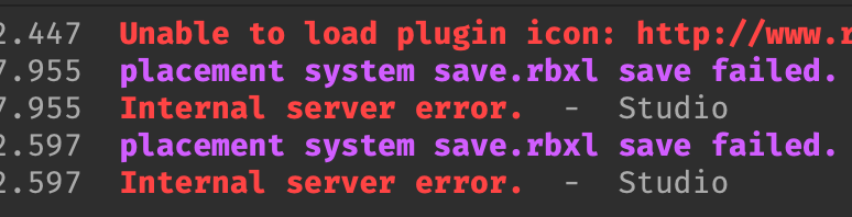 Unable to save my place "PublishService AssetUpload failed. Info ...