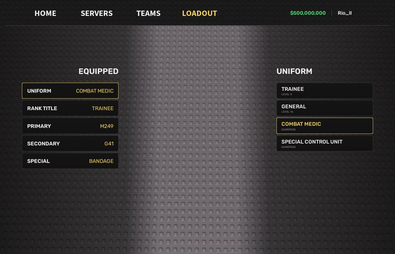 Main Menu - Loadout (Example)