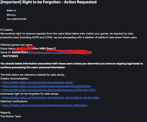 Roblox Messages Right to be forgotten - Platform Usage Support ...