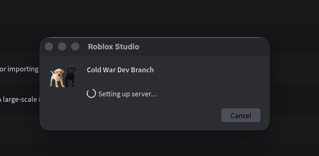 Starting Roblox Message Unable to set up server for development place to start team create ...
