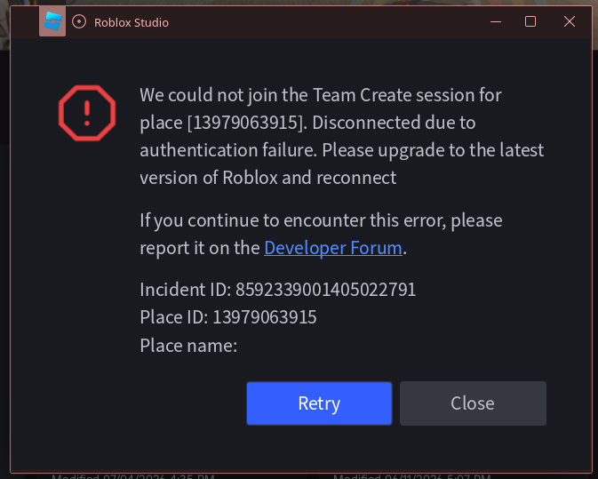Team Create: Please upgrade to the latest version of Roblox and