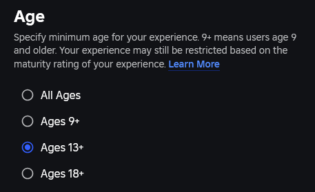 Minimum Age Not Shown On Minimal Experiences Roblox Application And 