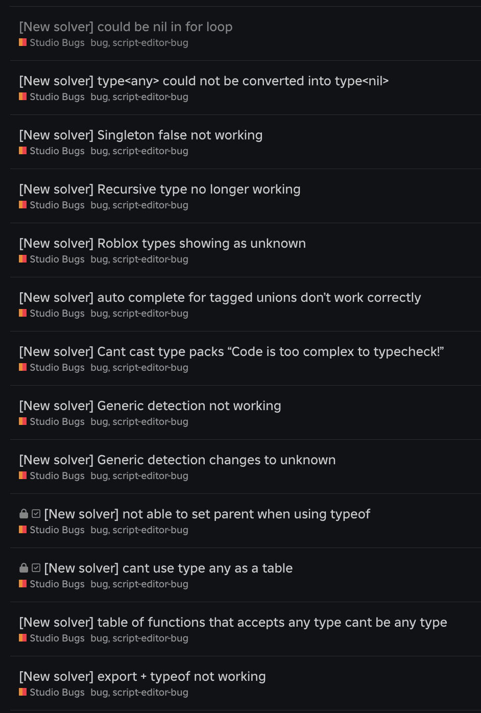 [New solver] could be nil in for loop - Studio Bugs - Developer Forum ...