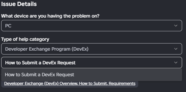 Unable to Make a Support Ticket to DevEx - Roblox Application and ...